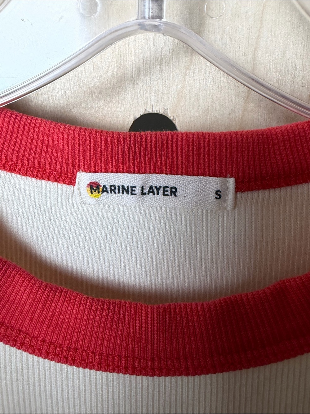 Marine Layer Cream Lexi Rib Ringer Tee Size Small - Picture 3 of 6